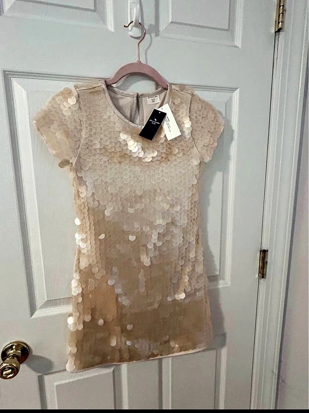 Abercrombie Kids Sequin Short Sleeve Top in Cream